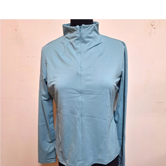 NEW! Shadow Sport Fitted Mock-Neck Zip Front Athletic Jacket, Light Sage Blue - Picture 4 of 10